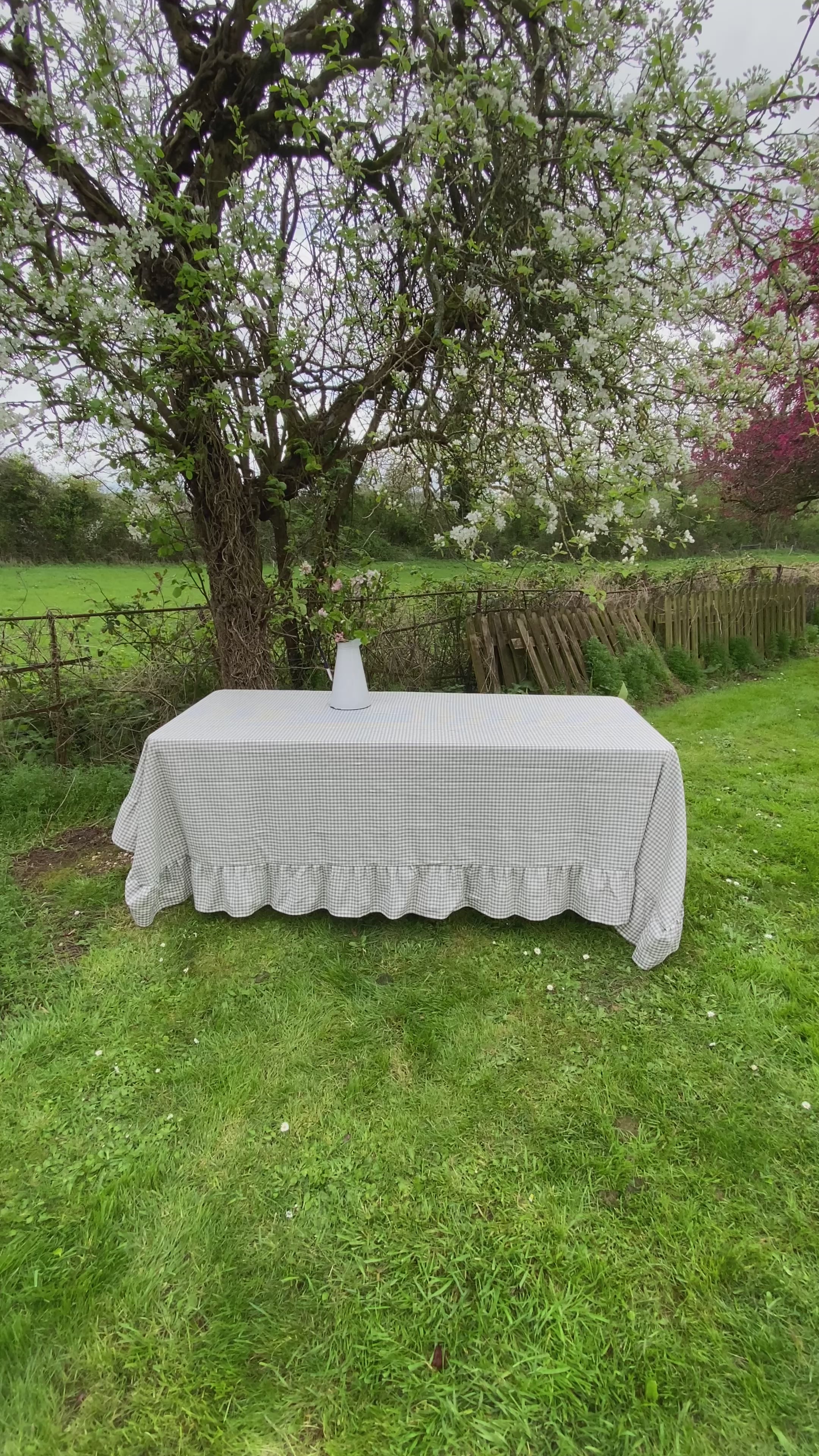 Sage Gingham Ruffle Tablecloth