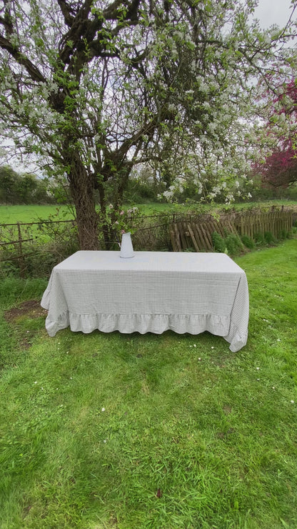Sage Gingham Ruffle Tablecloth