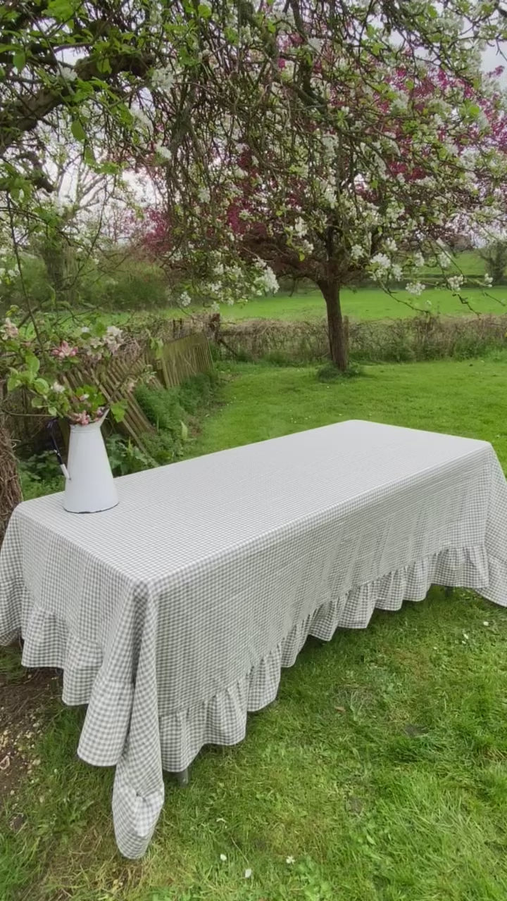 Sage Gingham Ruffle Tablecloth