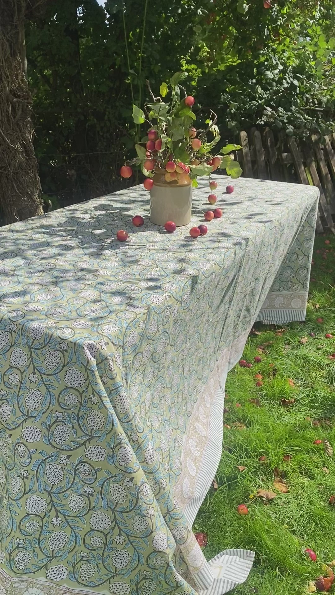 Indian Block Print Tablecloth - Olive, Turquoise and Aubergine