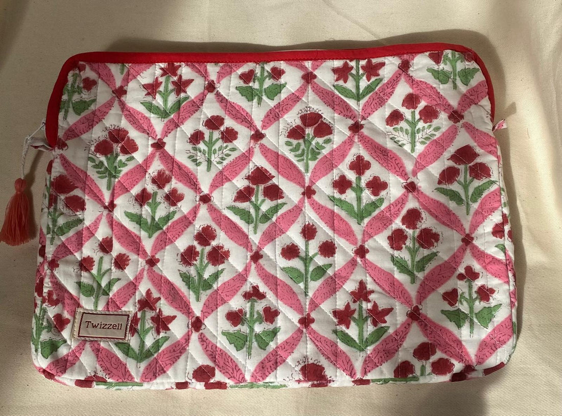 Indian Block Print Laptop Pouch - Bright