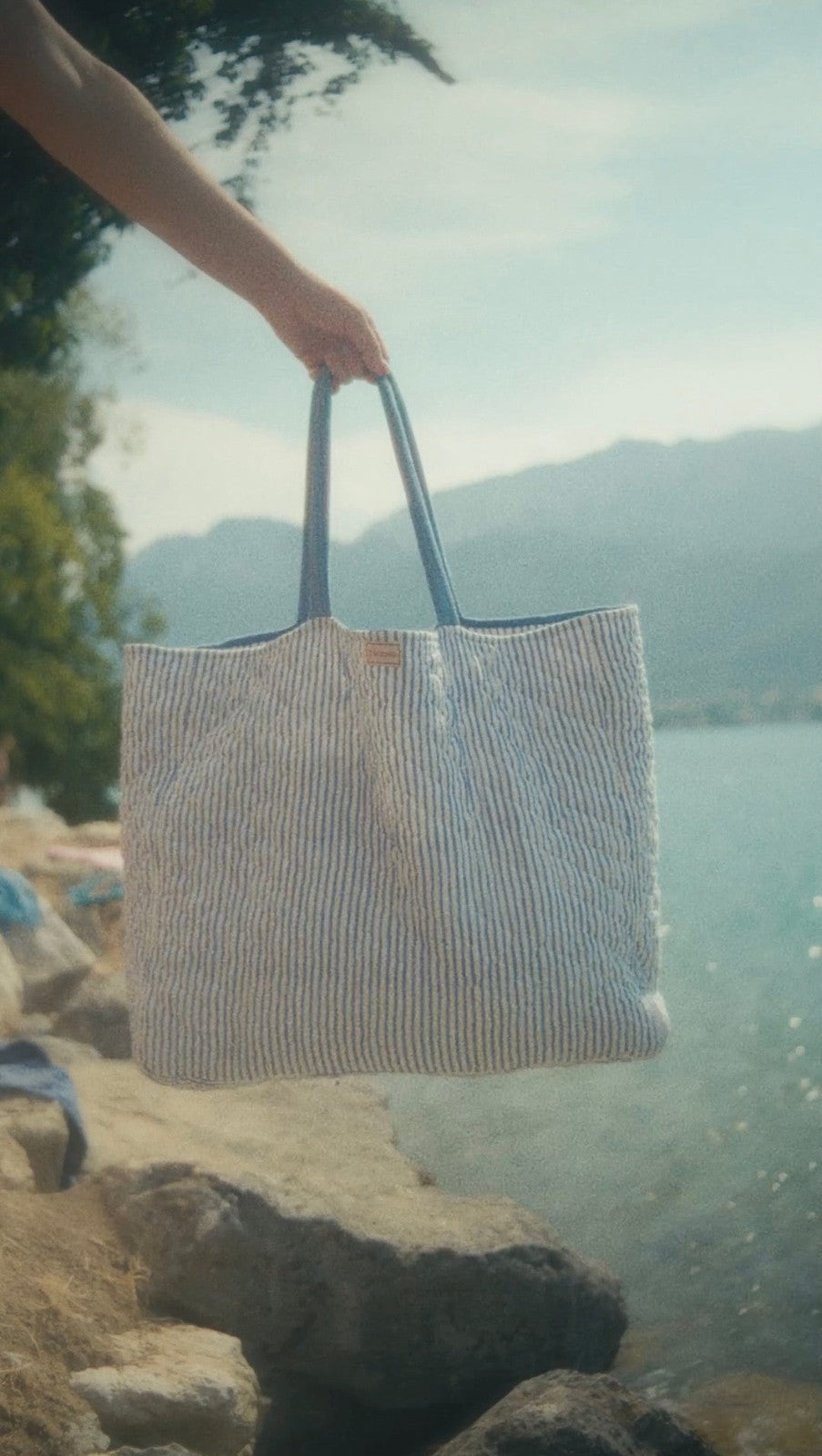 Santorini Basket Bag - Blue and White Stripe