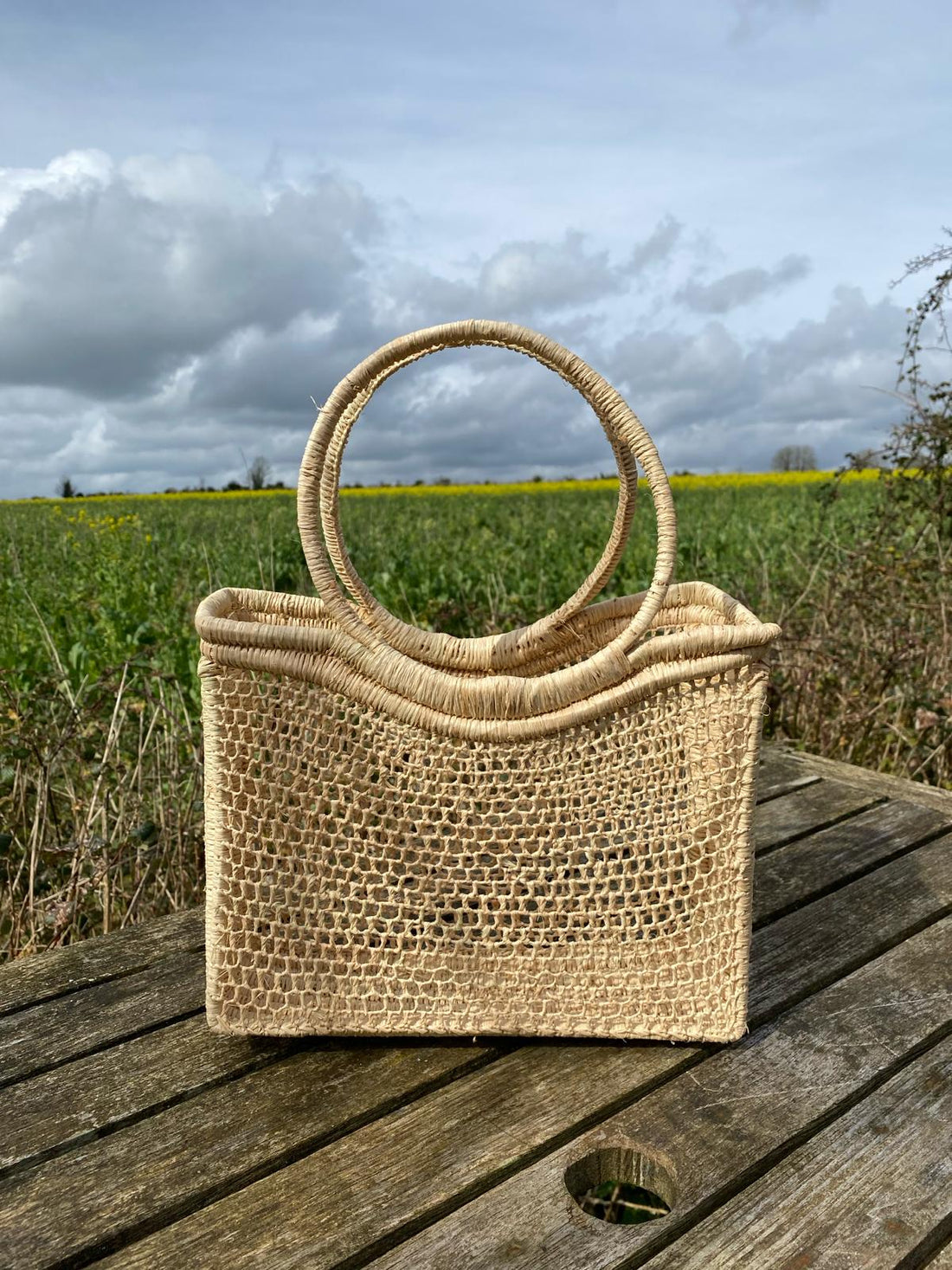 Hand woven raffia basket - natural