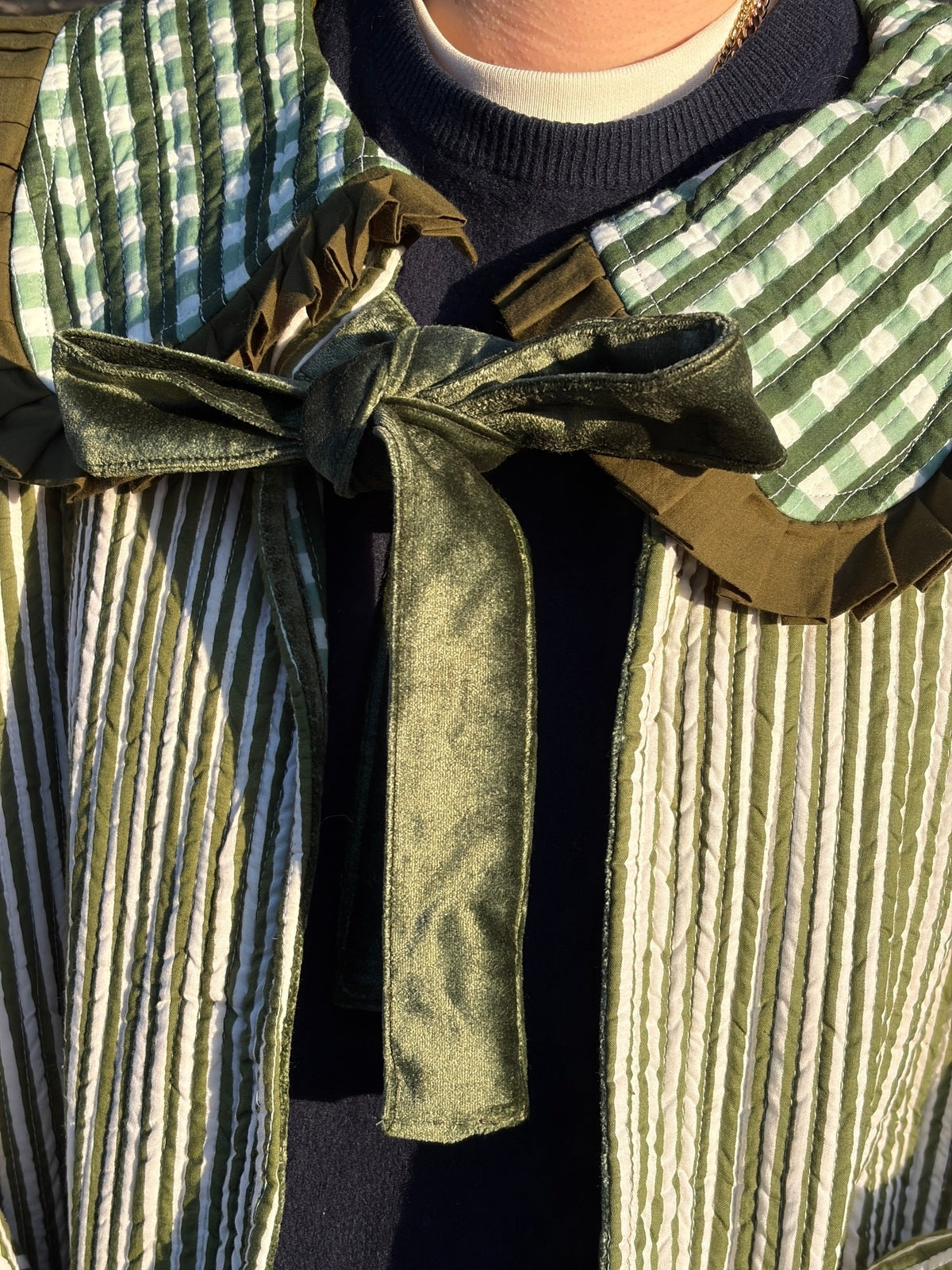Sailor Collar Reversible Jacket - Green Gingham