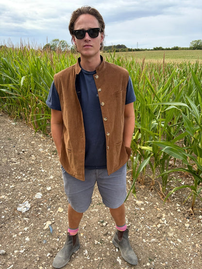 Nehru Jacket Navy and Tan Corduroy