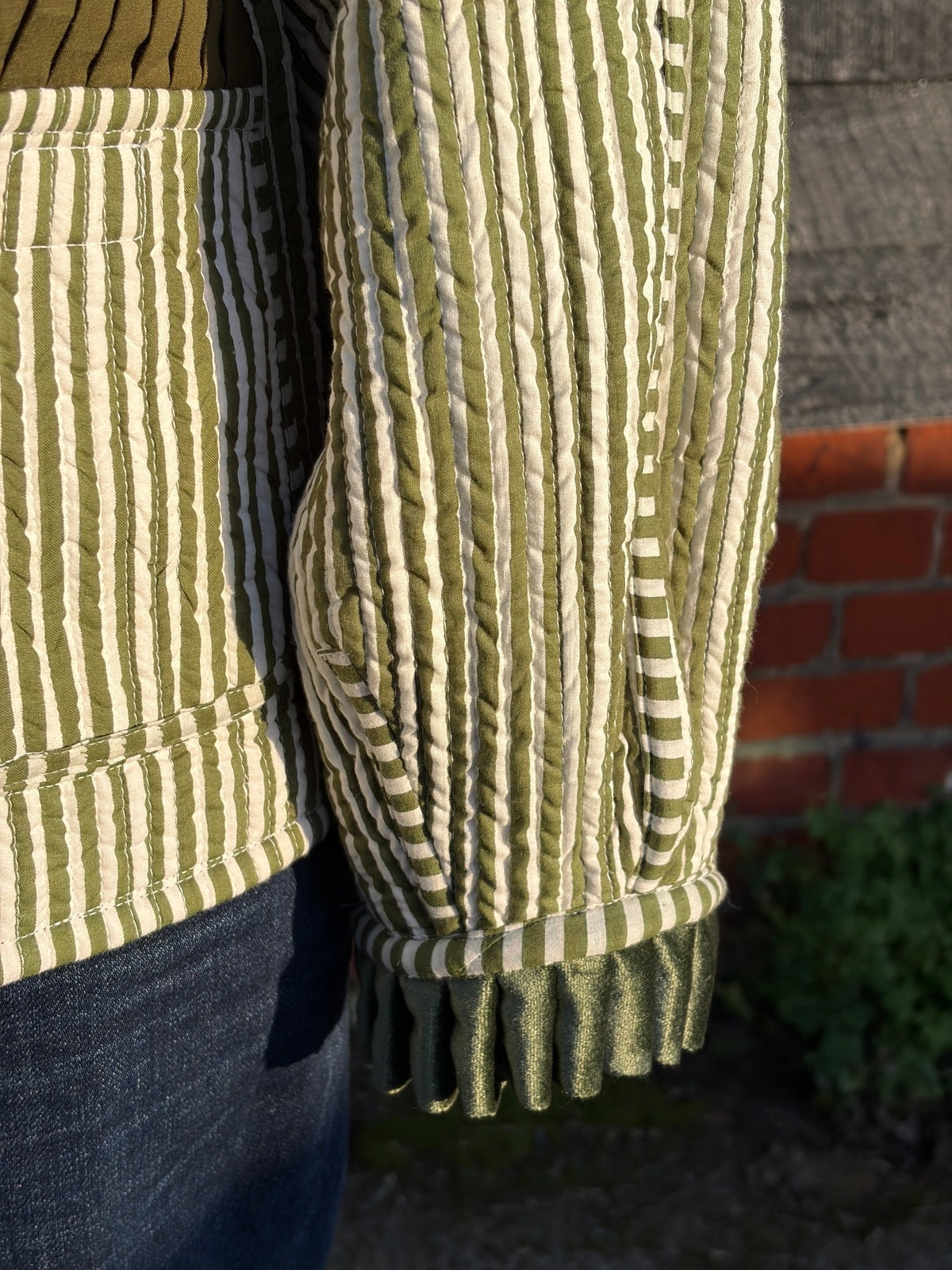 Sailor Collar Reversible Jacket - Green Gingham