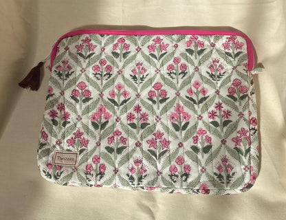Indian Block Print Laptop Pouch - Pink Diamond