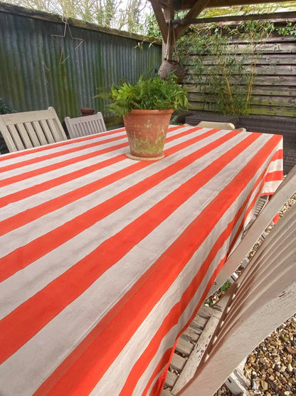 Indian Block Print Tablecloth - Orange Stripe