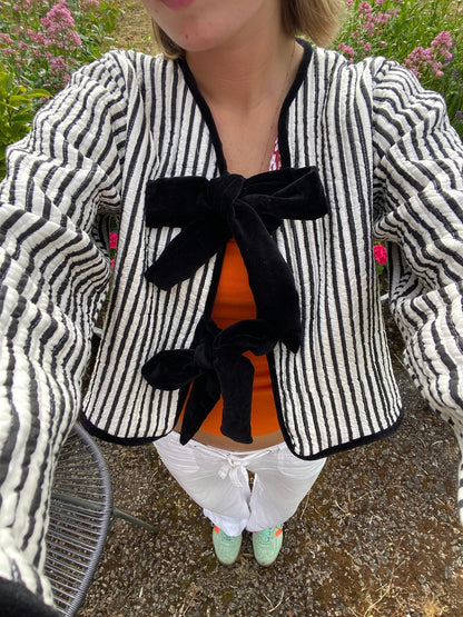 Reversible Jacket - Red/Black Stripe with black velvet trim