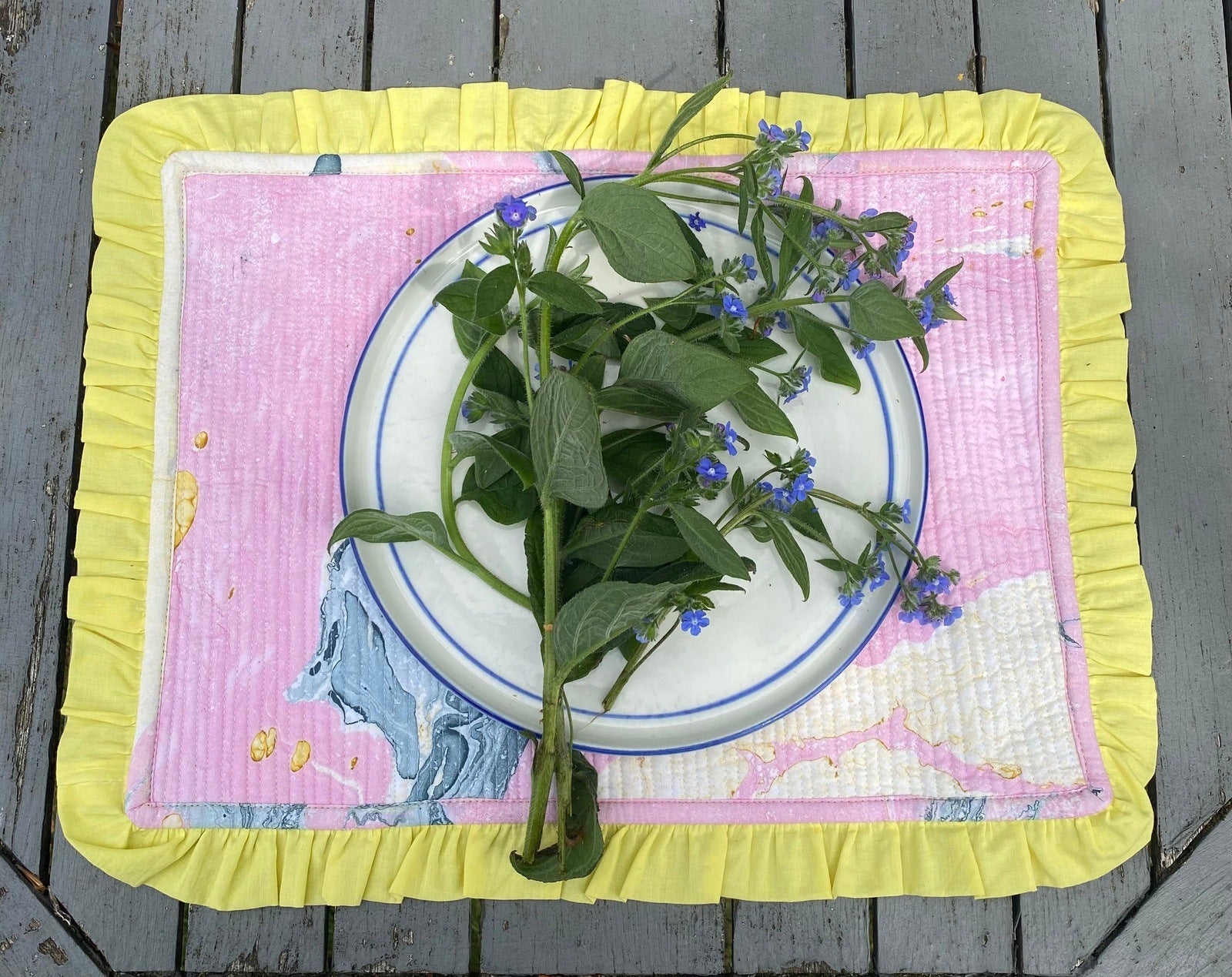 Yellow, Grey and Pink Marble Ruffle Placemat