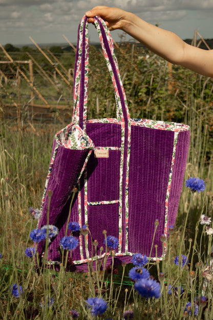 Velvet Reversible Bag - Purple and Peacock Feather