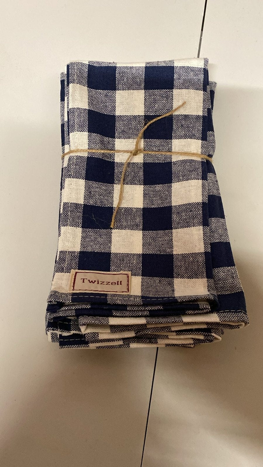 SECONDS Navy and White Gingham Linen Mix Napkin x 4