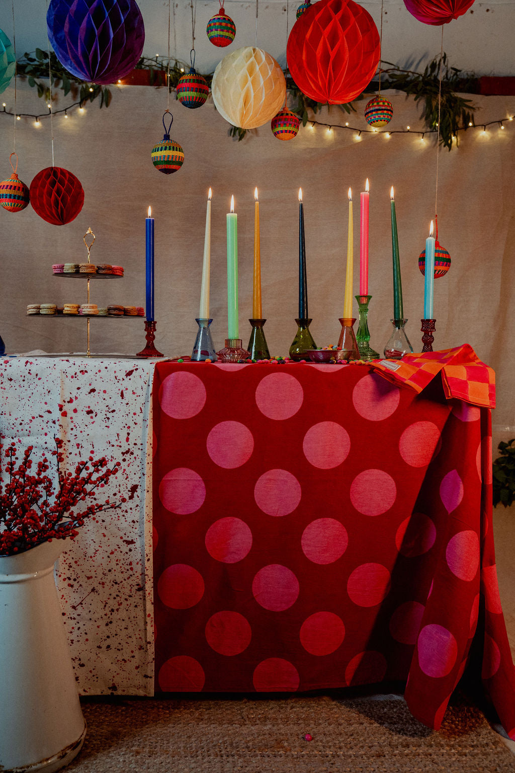 Red with Pink Spot Tablecloth