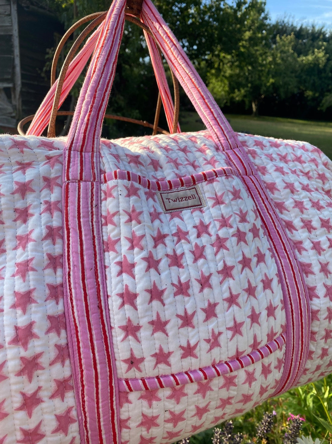 Indian Block Print Weekend Bag - Pink Star