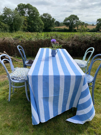 Indian Block Print Tablecloth - Pastel Blue Stripe