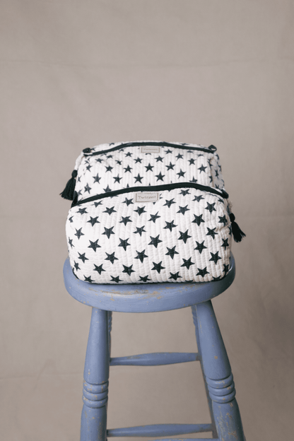 Quilted Wash Bag - Green Stars