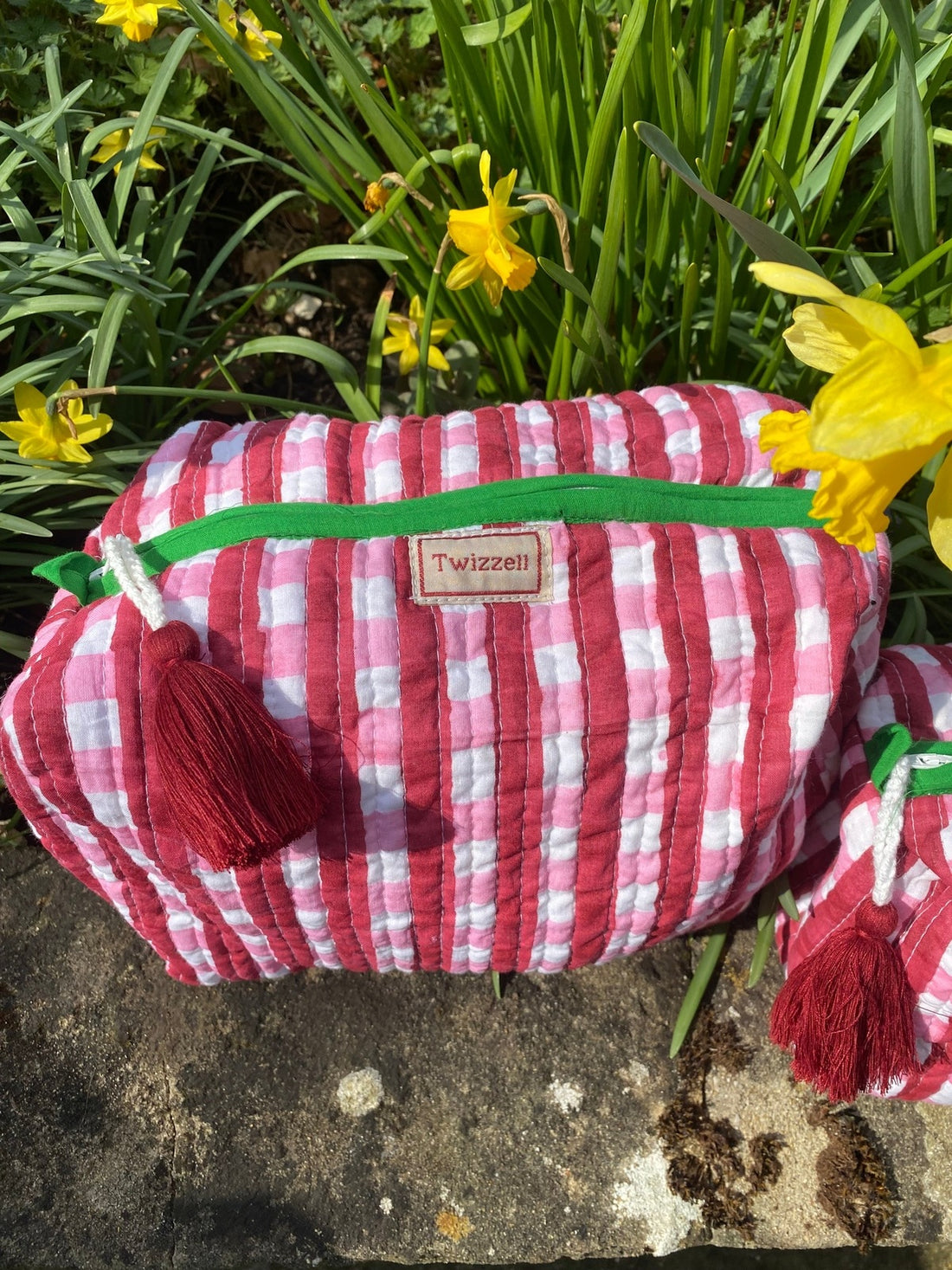 Quilted Wash Bag - Red and Pink Gingham