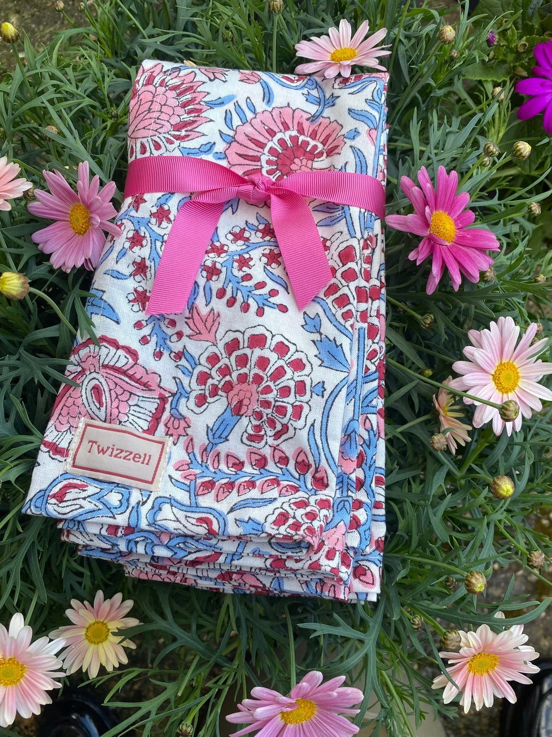 Indian Block Print Napkins Set of 4 - White Pastels