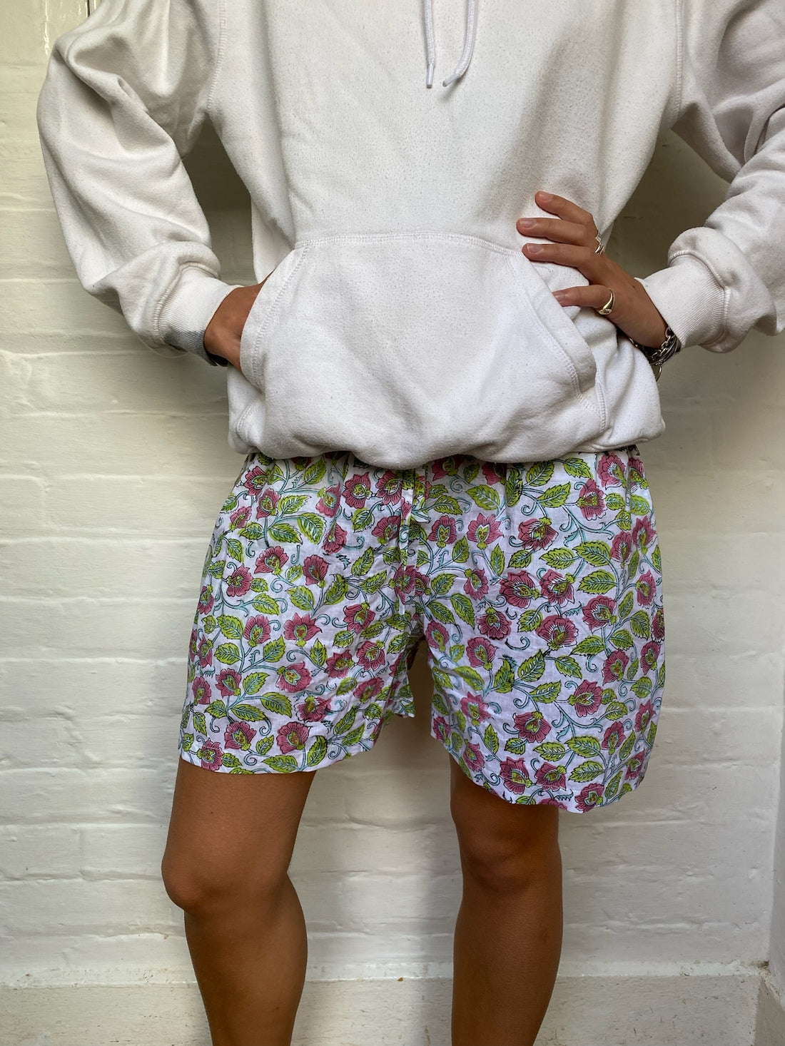 Unisex Indian Block Print Boxer shorts - Lime and Pink