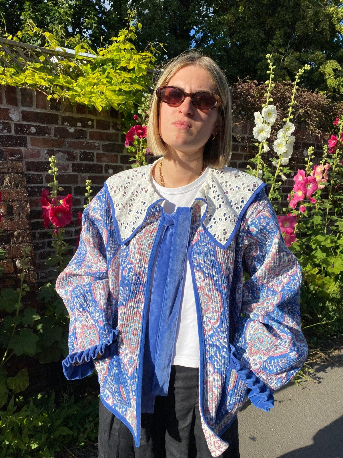Viola Lace Collar Reversible Jacket - Blue and Mauve