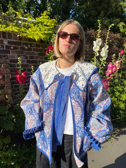Viola Lace Collar Reversible Jacket - Blue and Mauve