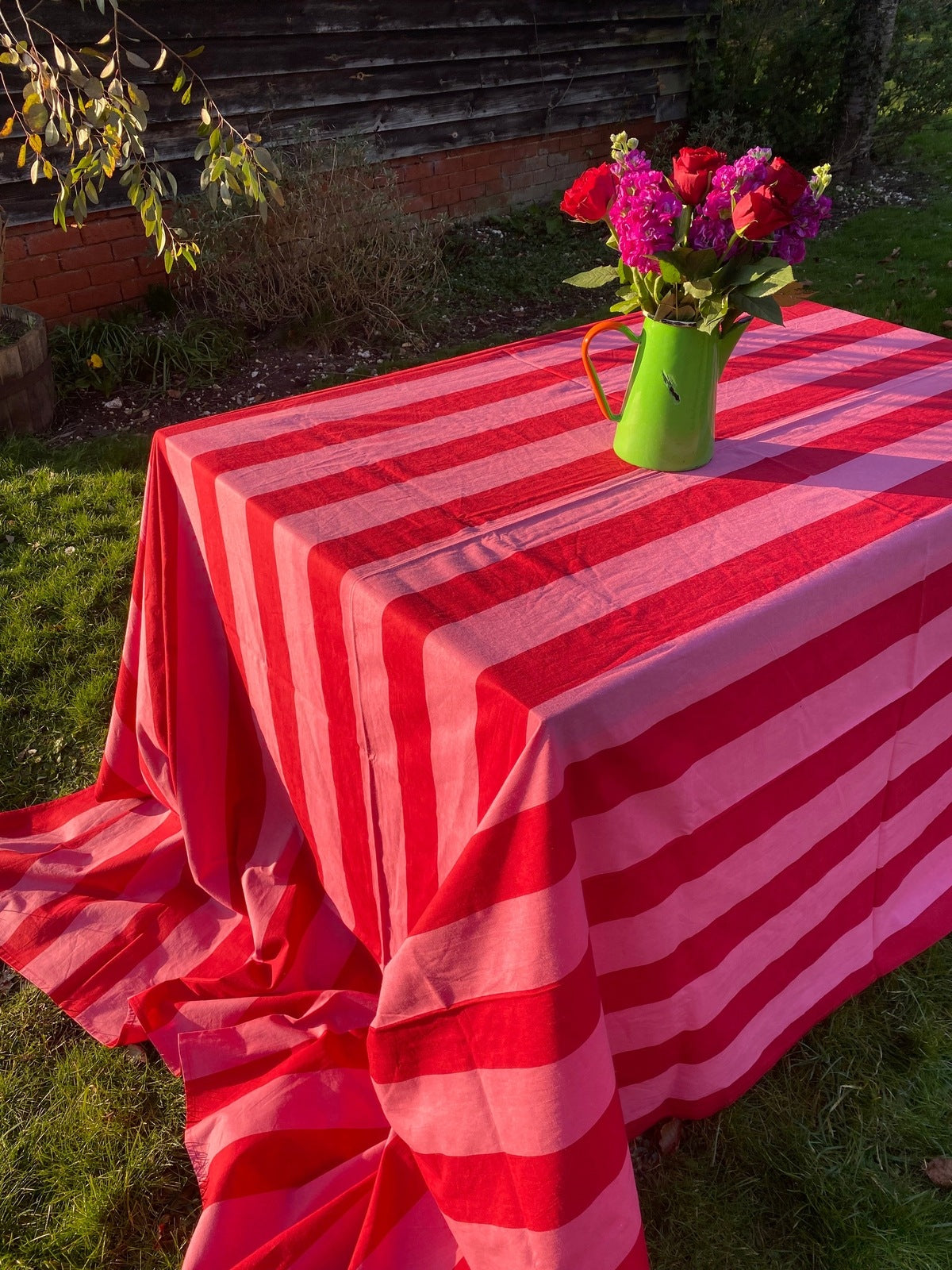 Indian Block Print Tablecloth - Pink and Red Stripe