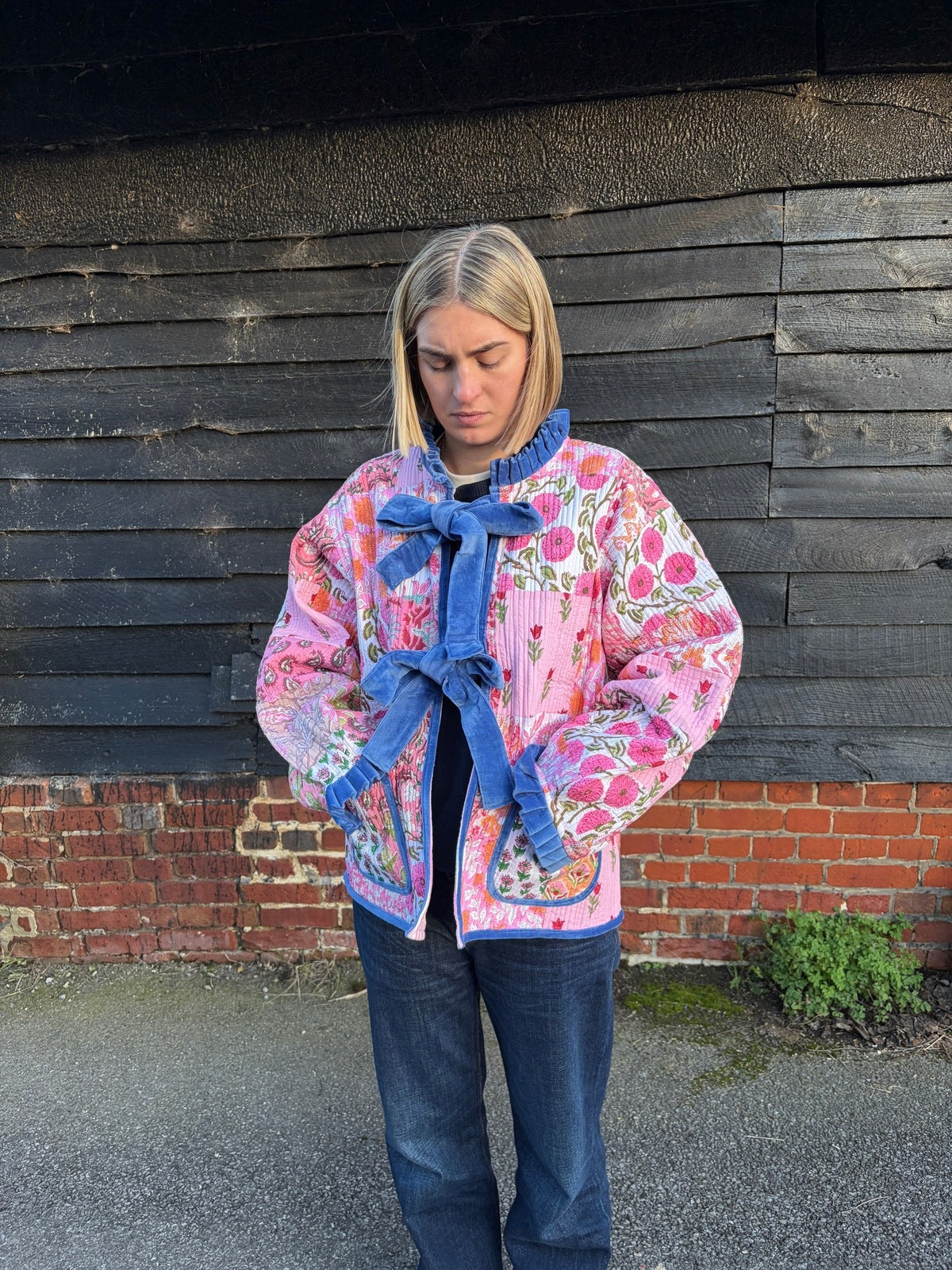 Reversible Jacket - Patchwork with Pink Stripe