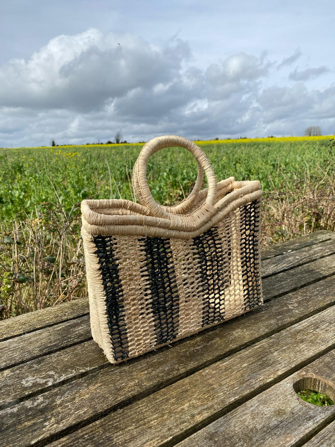 Hand woven raffia basket - black