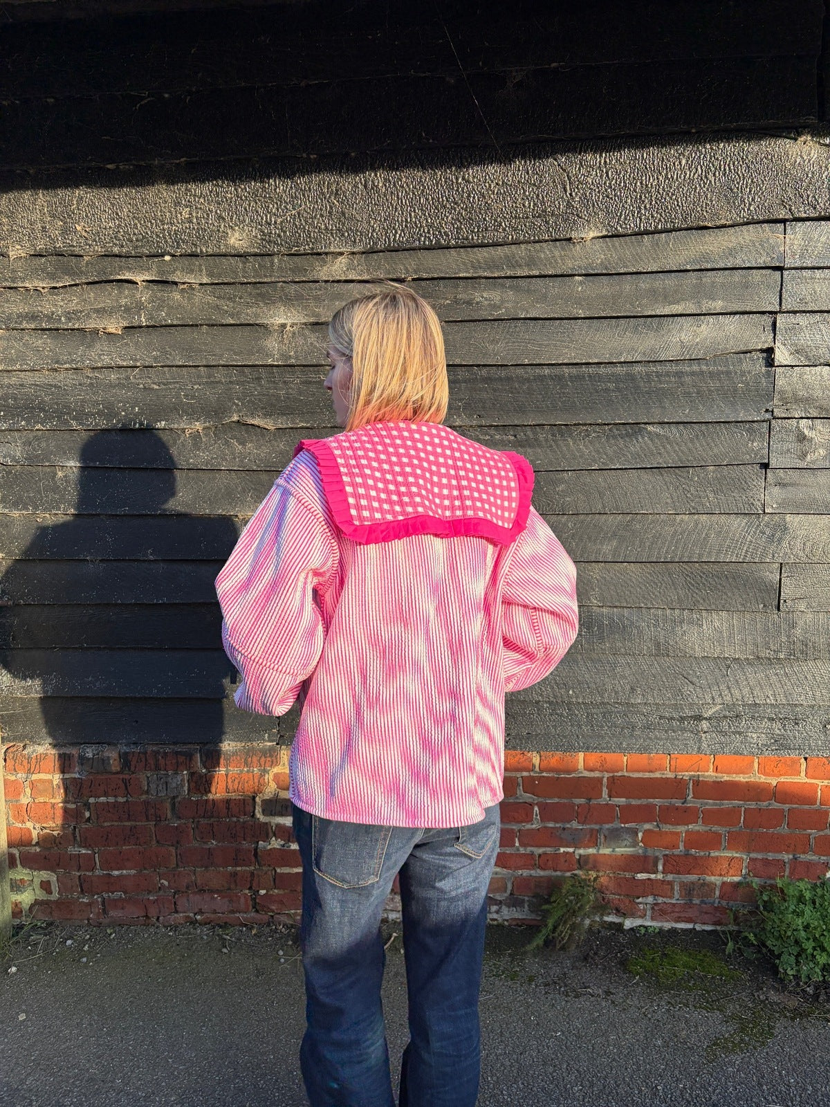 Sailor Collar Reversible Jacket - Pink Gingham