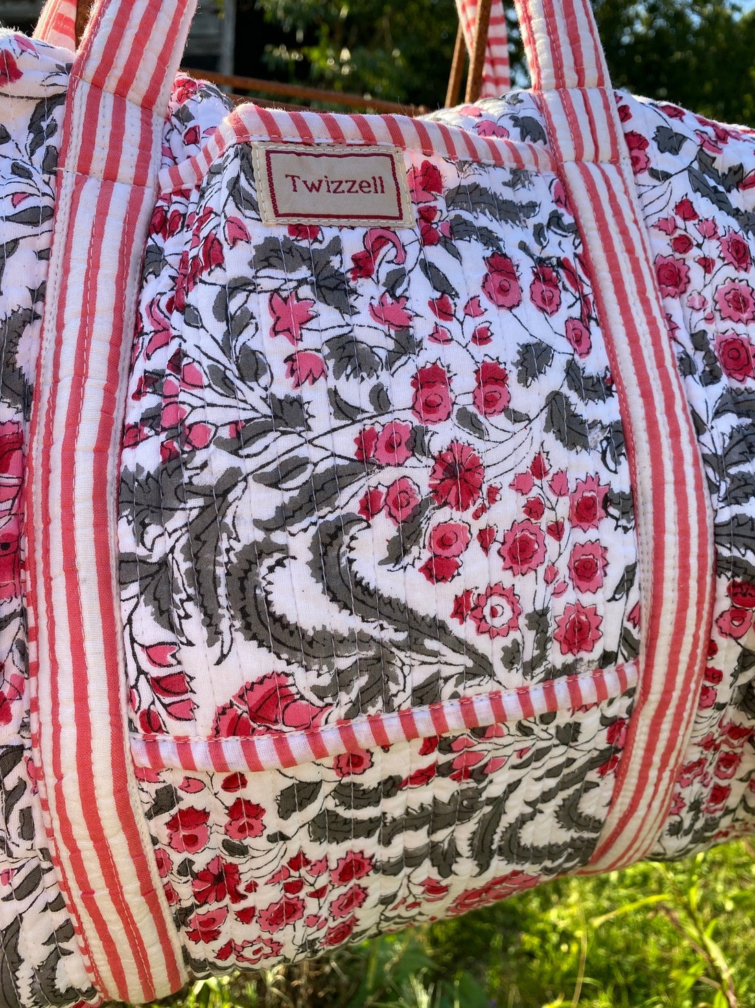 Indian Block Print Weekend Bag - Grey and Pink