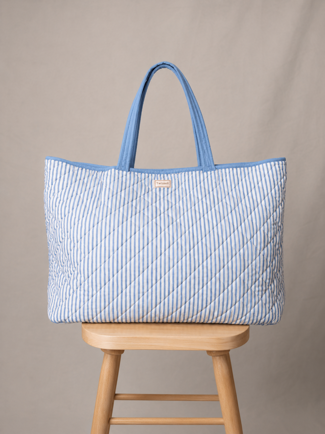Santorini Basket Bag - Blue and White Stripe