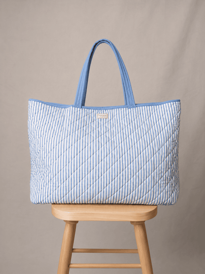 Santorini Basket Bag - Blue and White Stripe