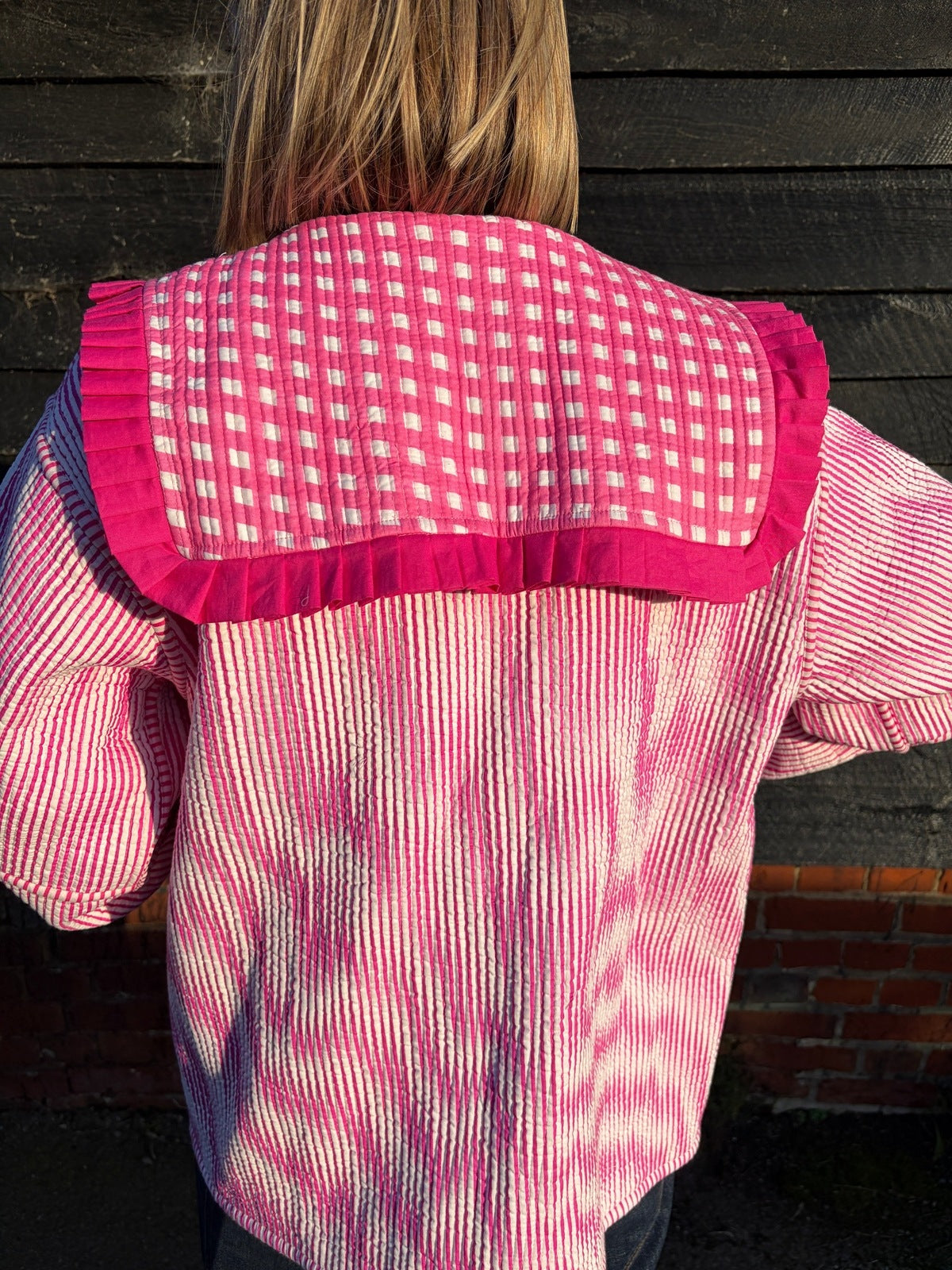 Sailor Collar Reversible Jacket - Pink Gingham