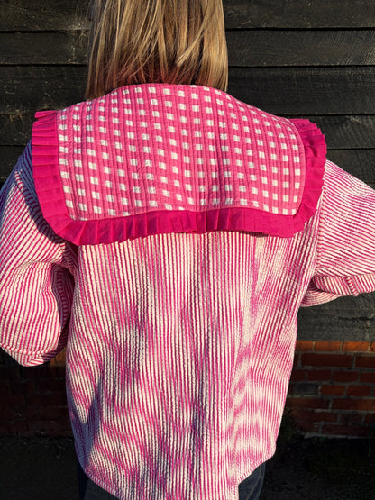 Skye Sailor Collar Reversible Jacket - Pink Gingham