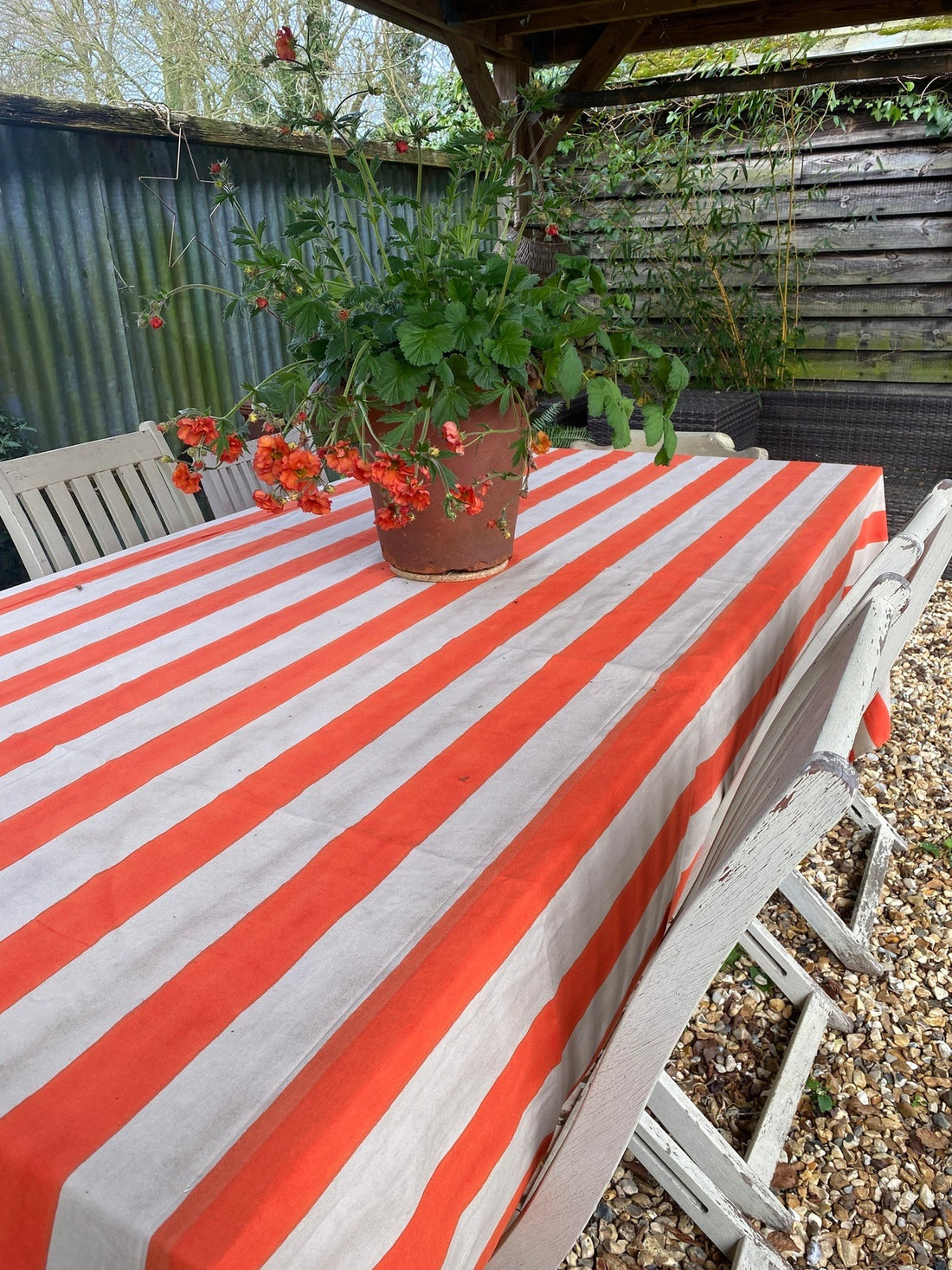 Indian Block Print Tablecloth - Orange Stripe