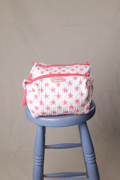 SECONDS Quilted Wash Bag - Pink Stars