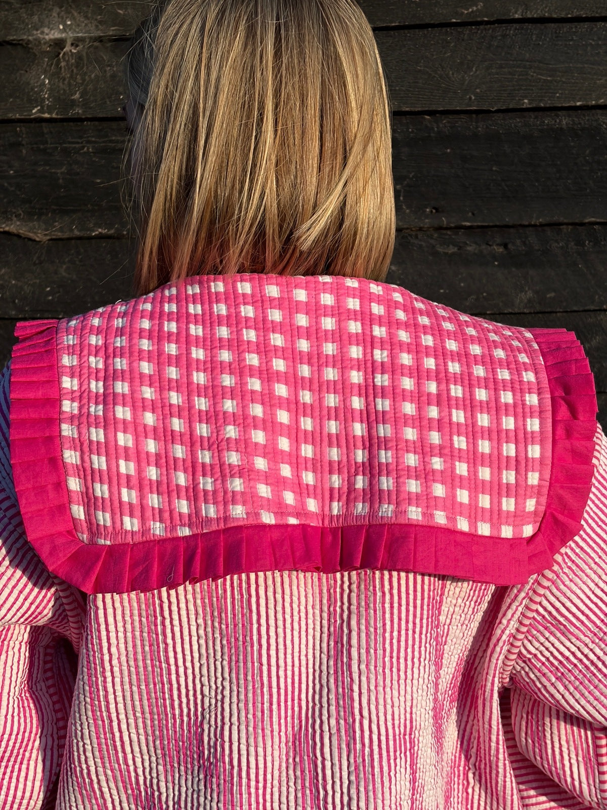 Sailor Collar Reversible Jacket - Pink Gingham