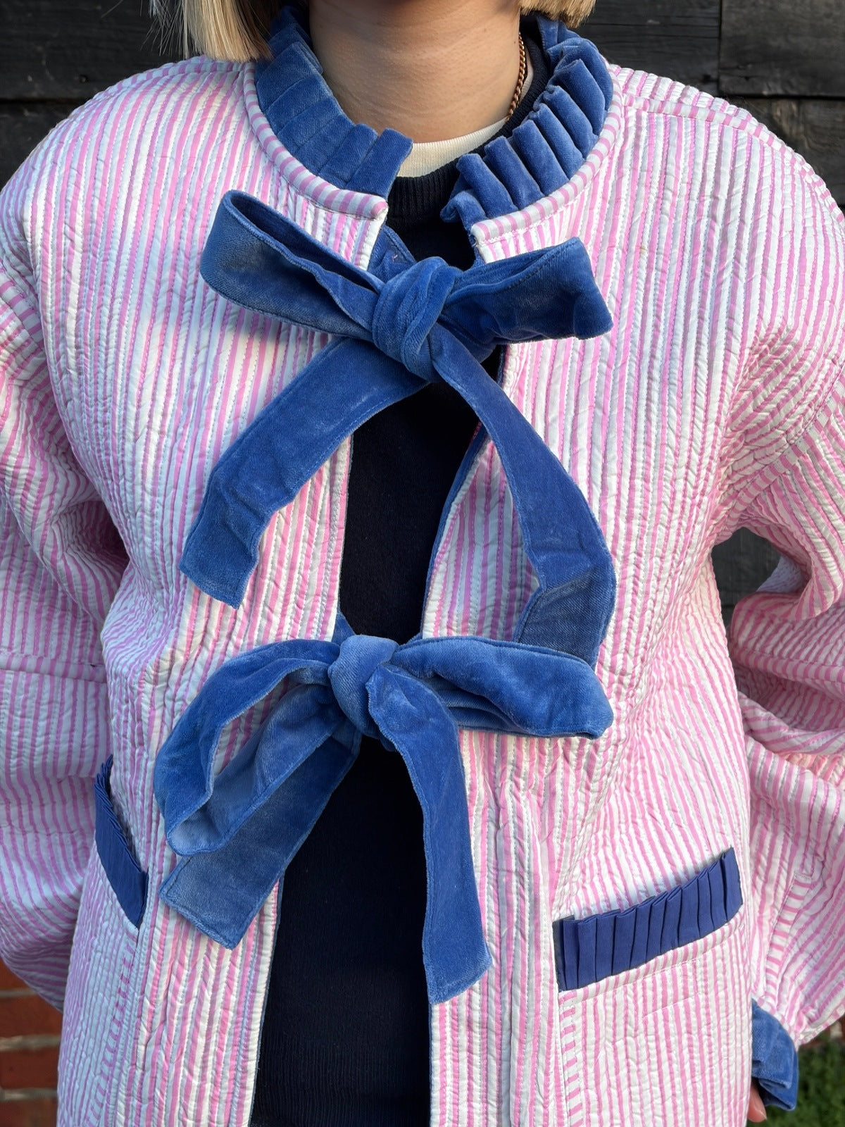 Reversible Jacket - Patchwork with Pink Stripe