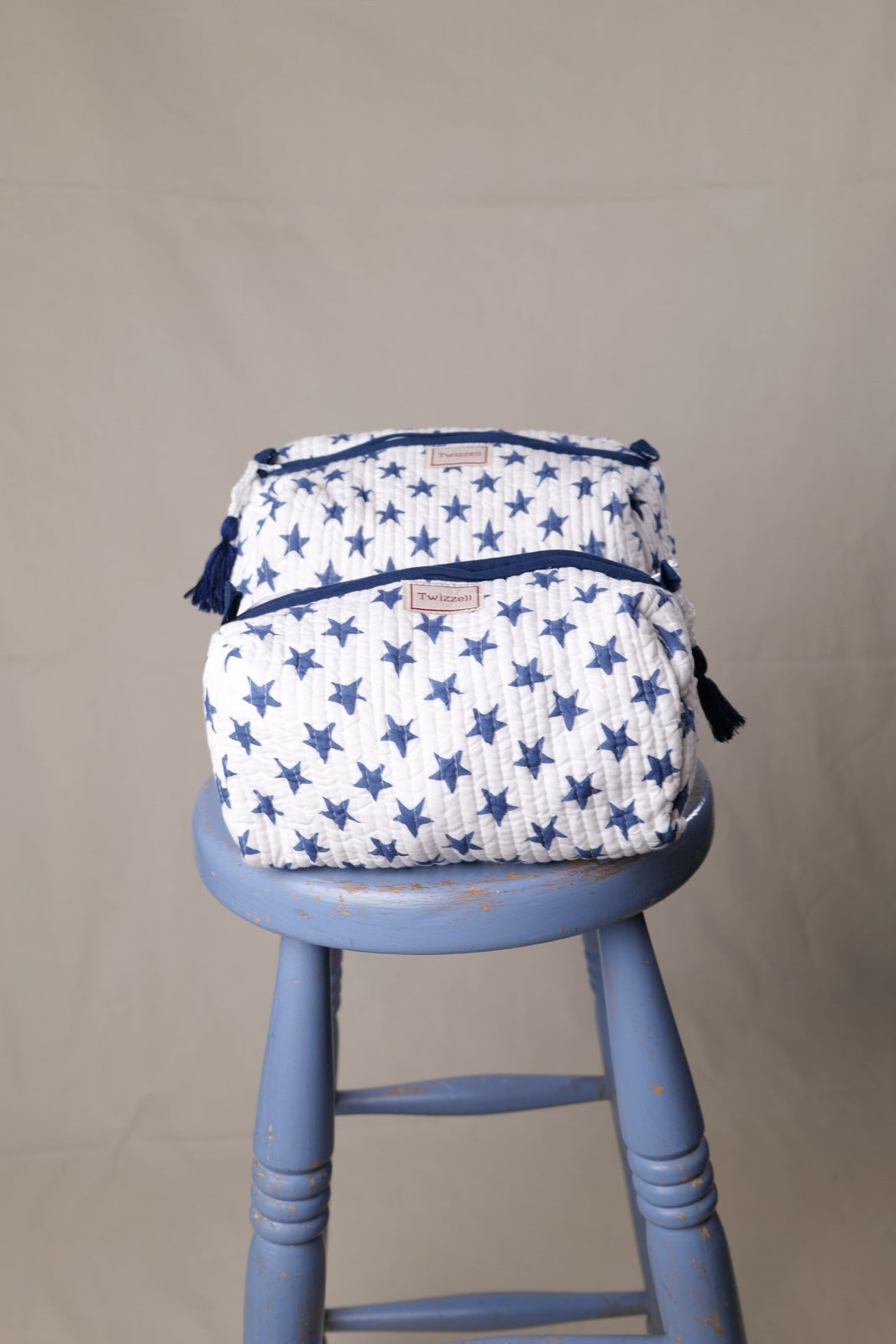 Quilted Wash Bag - Blue Stars