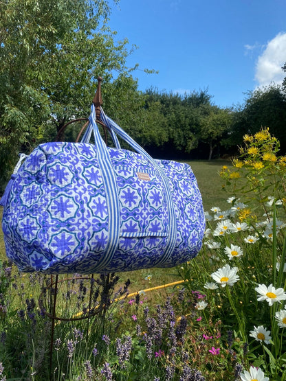 Indian Block Print Weekend Bag - Mauve Geometric