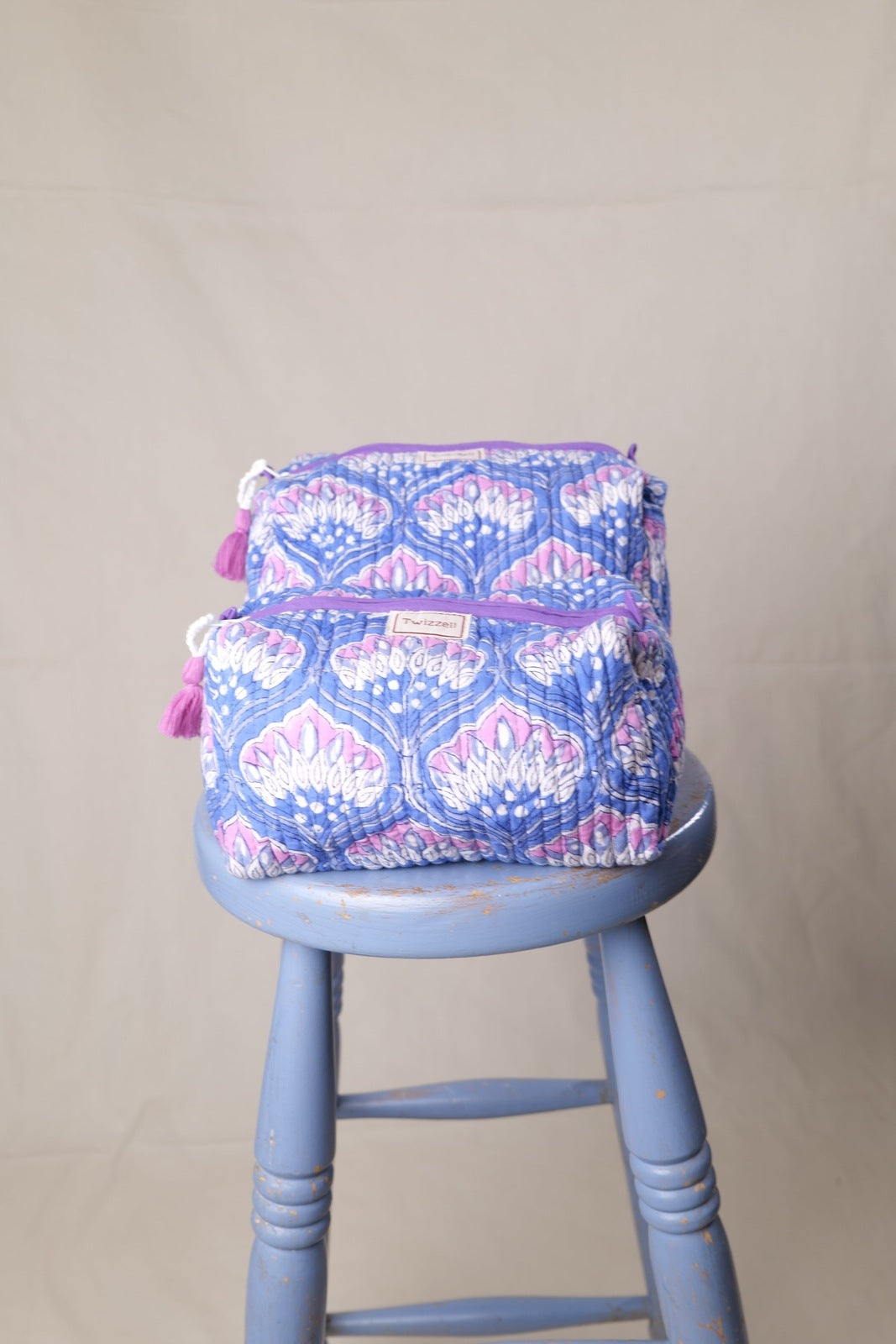 Quilted Wash Bag - Purple Geometric