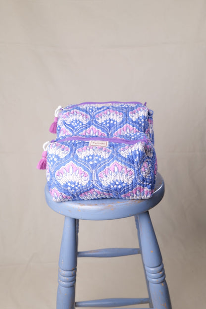 Quilted Wash Bag - Purple Geometric