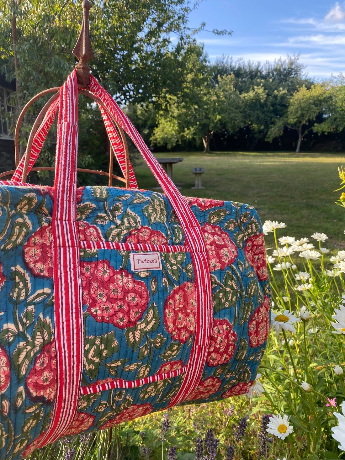 Indian Block Print Weekend Bag - Hydrangea