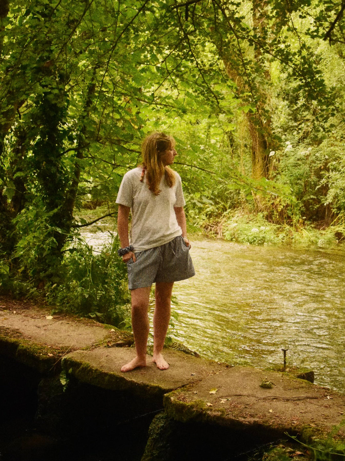 Unisex Indian Block Print Shorts - Blue Stripe