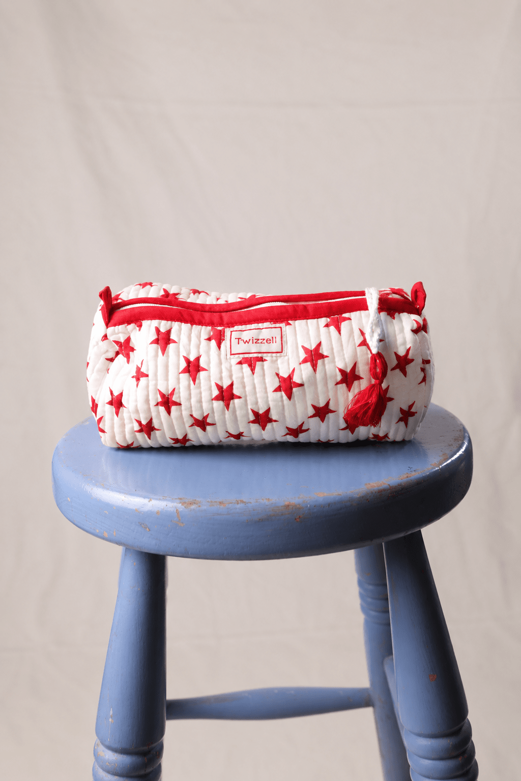 Quilted Indian Block Print Pencil Case - Red Star