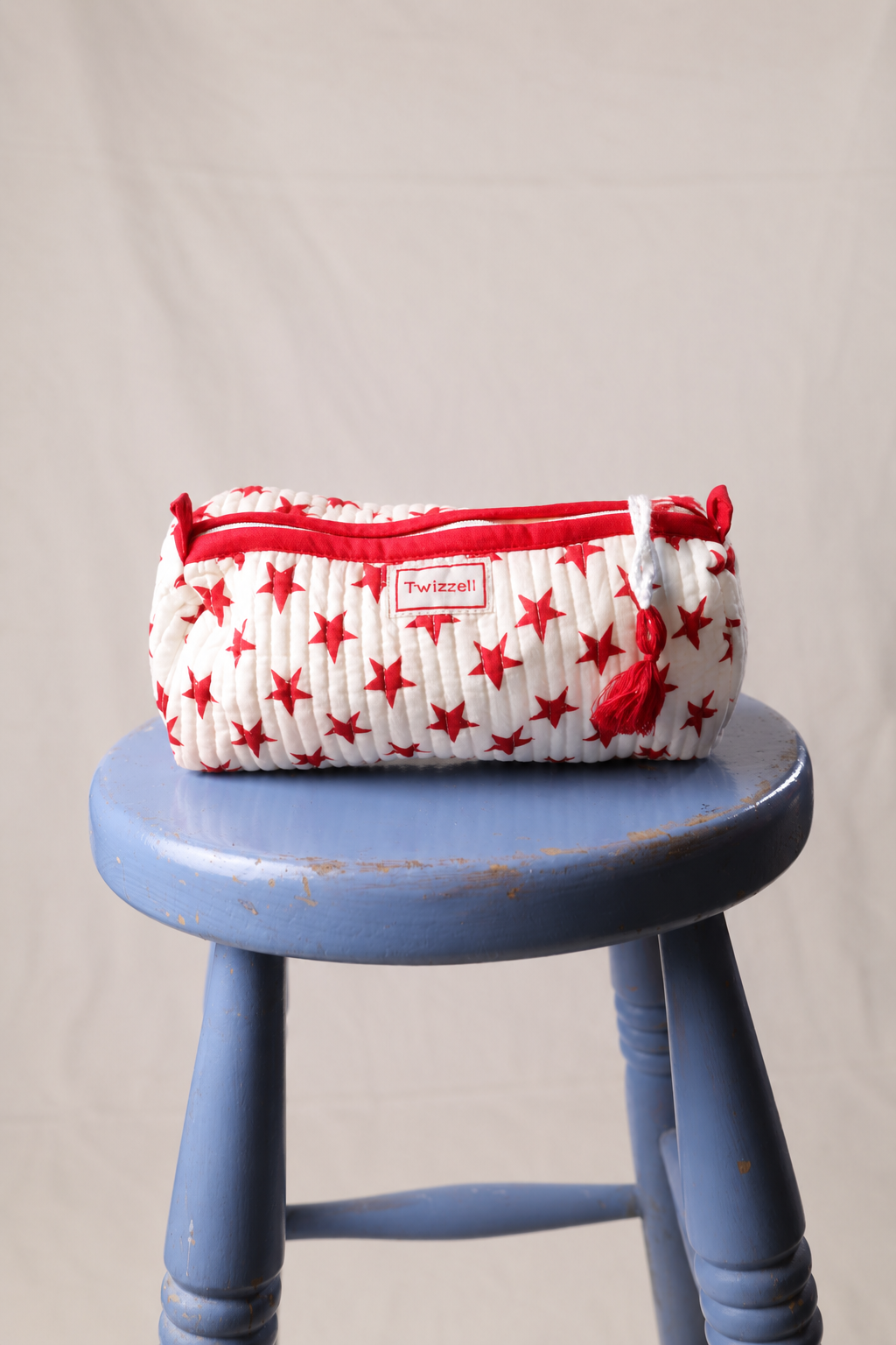 Quilted Indian Block Print Pencil Case - Red Star