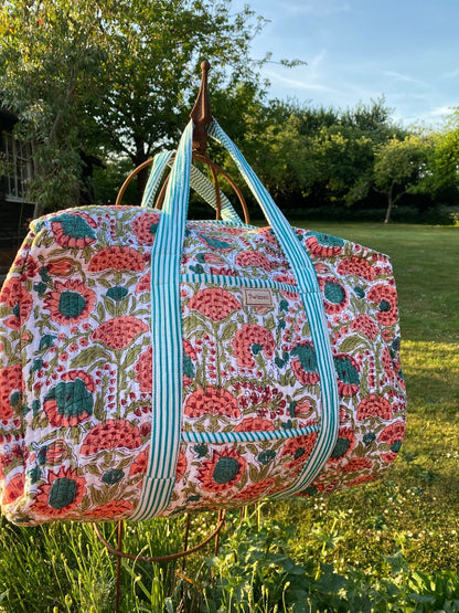 Indian Block Print Weekend Bag - Apricot