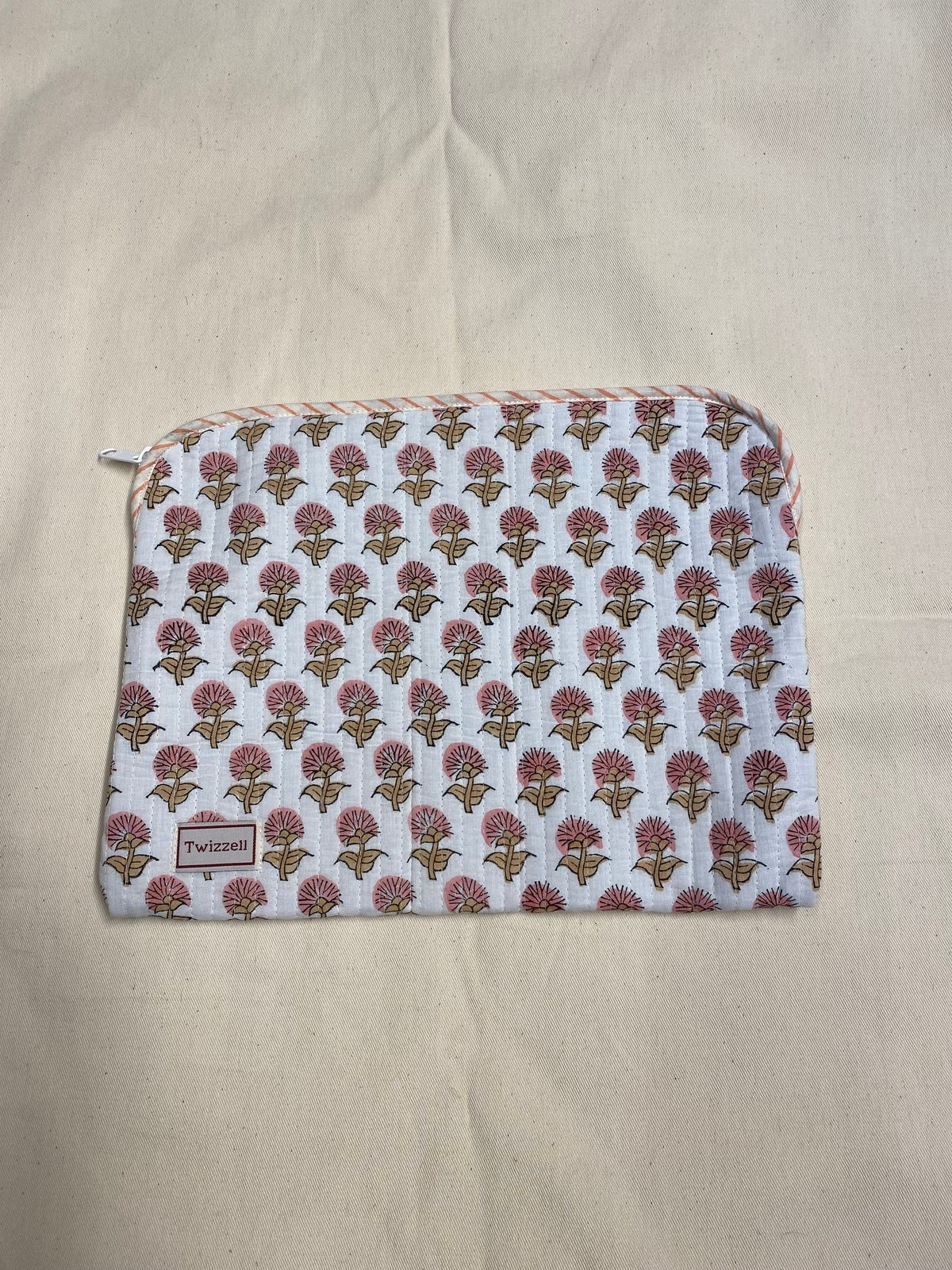 Indian Block Print Laptop Pouch - Mini Pink