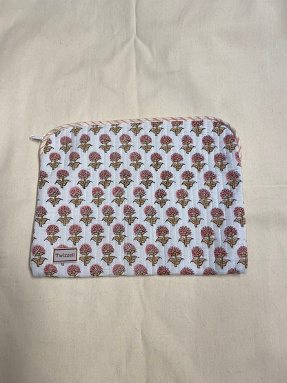 Indian Block Print Laptop Pouch - Mini Pink