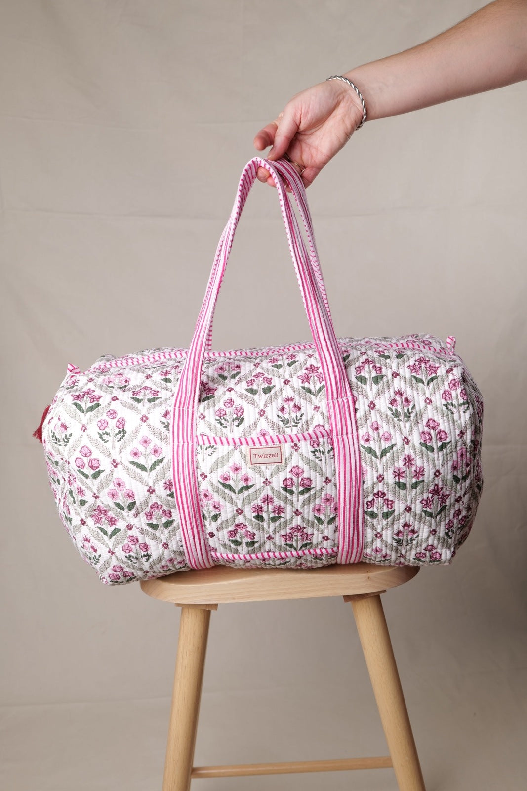Indian Block Print Weekend Bag - Pink Diamond